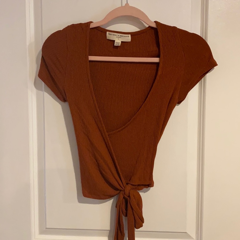 Brown urban outfitters crop with tie across